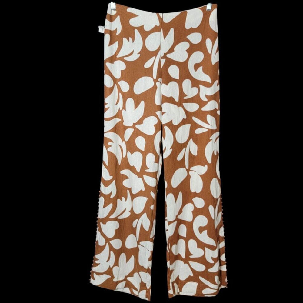 House of Harlow 1960 Womens Linen Blend Beaded Wide Leg Side Slit Pants Size 8
